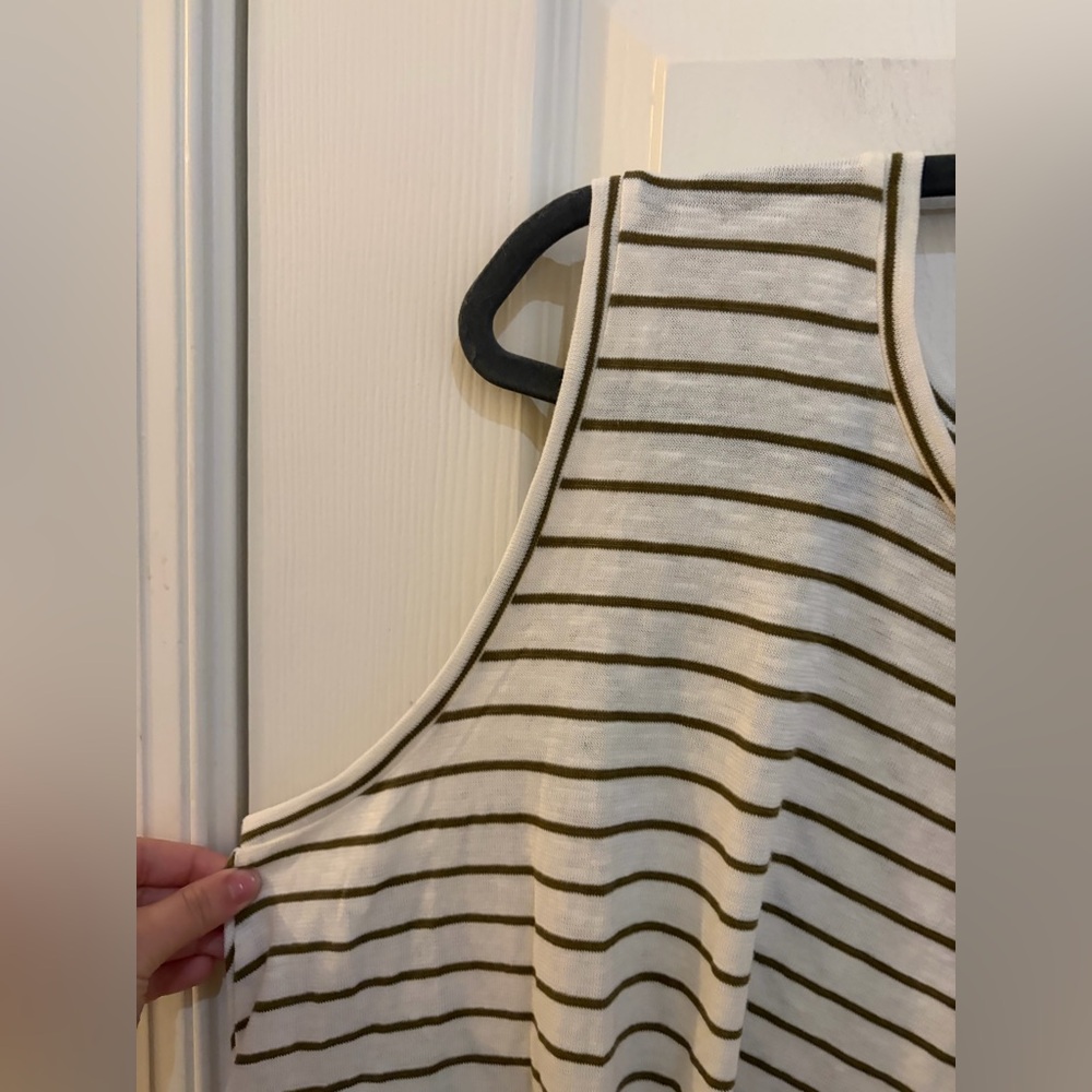 Liverpool Los Angeles Striped Twist Front Tank Top XL Olive Cream 100% Cotton - Picture 5 of 10